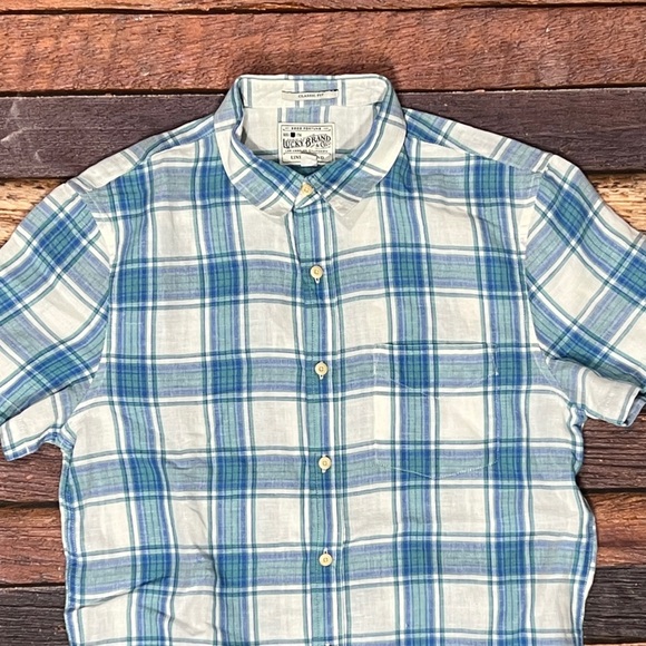 Lucky Brand Plaid Short Sleeve Button Down Mens Flannel Shirt - Picture 2 of 5